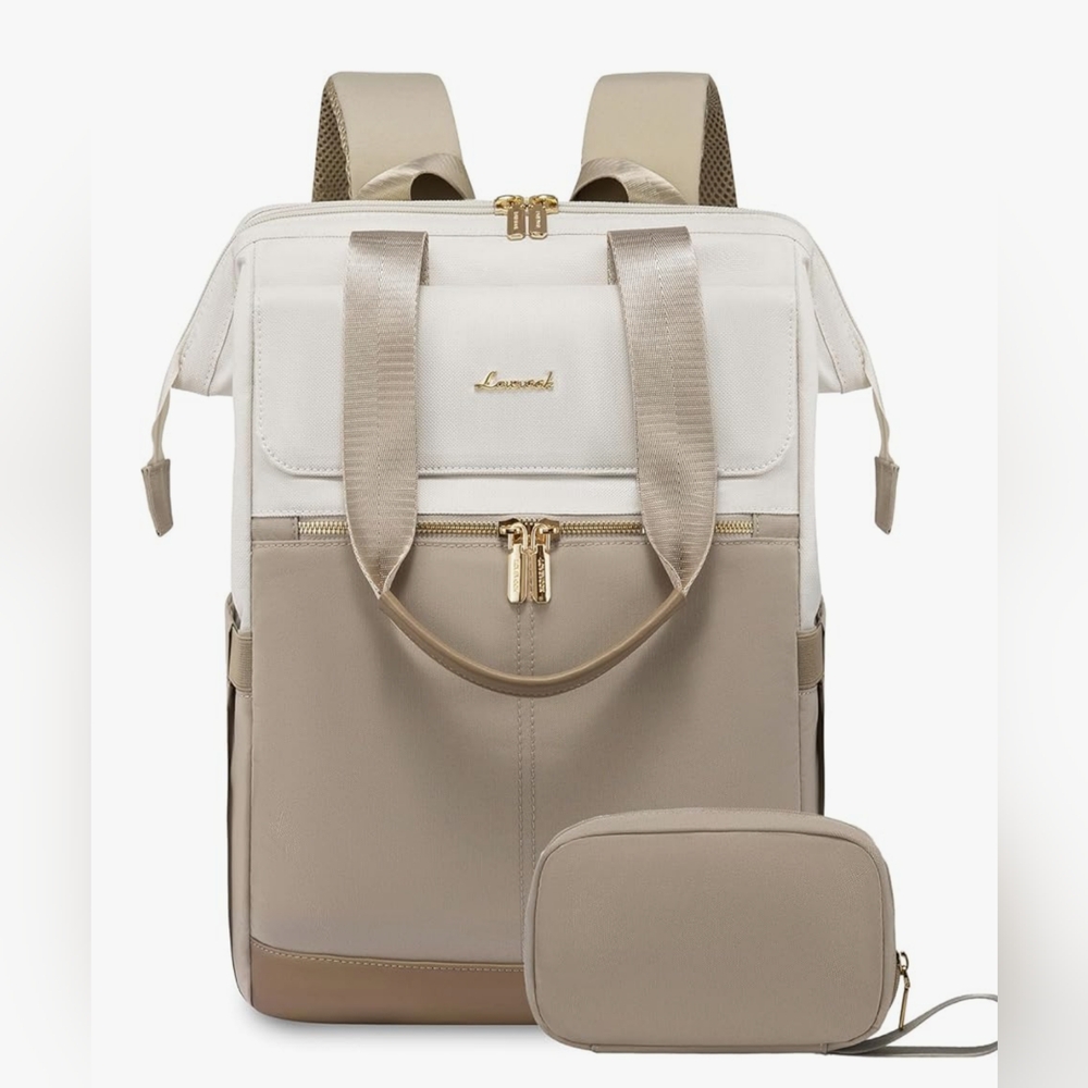 Beige and Cream Women's Laptop Backpack